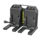 Yardworks 48V Max Dual Port Battery Charger Front_Three_Fourths_Angled_Left