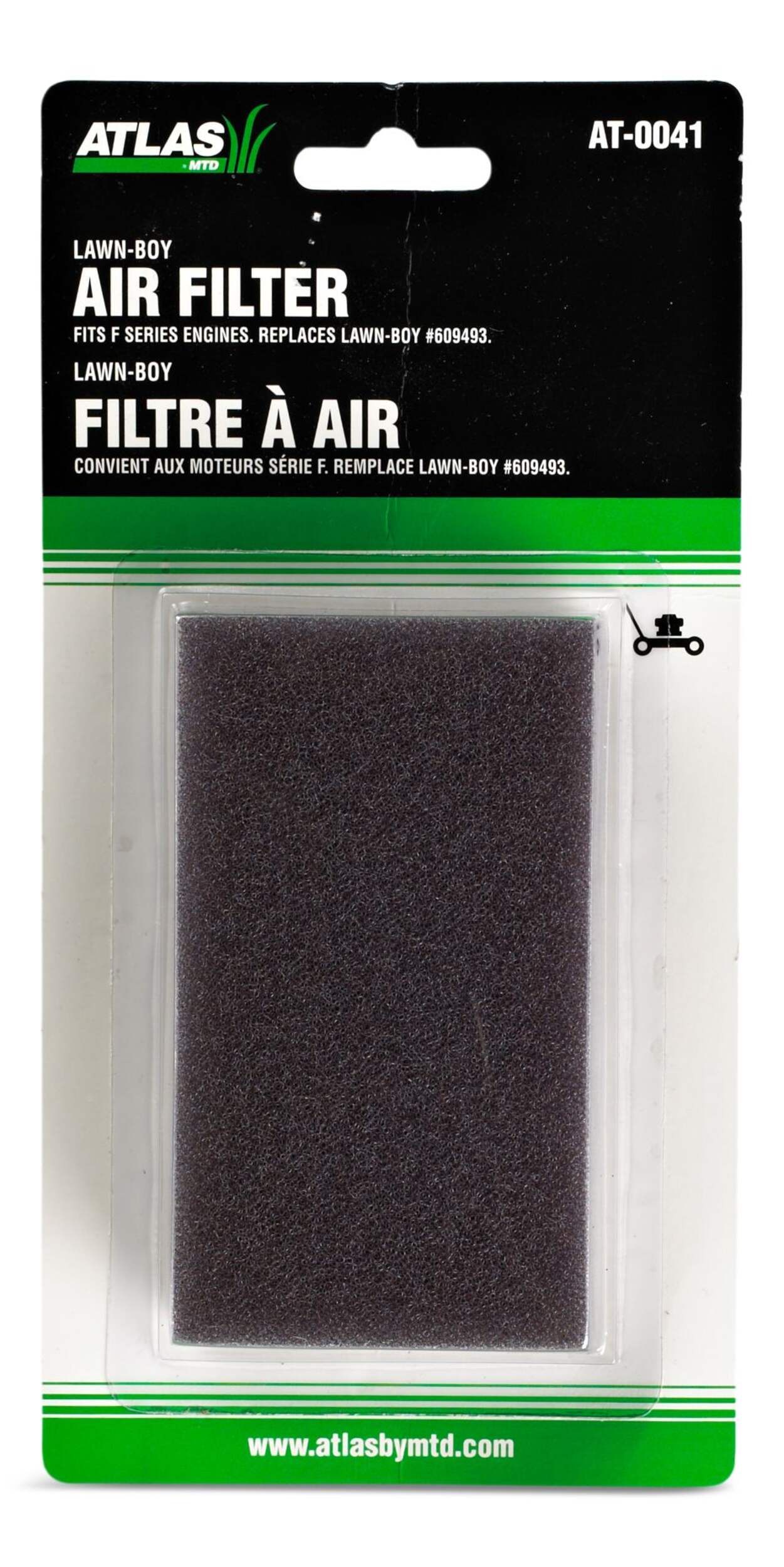 Atlas Lawn Mower Foam Air Filter Element, Replaces Lawn-Boy for CT#: 060-9493 Front_Flat