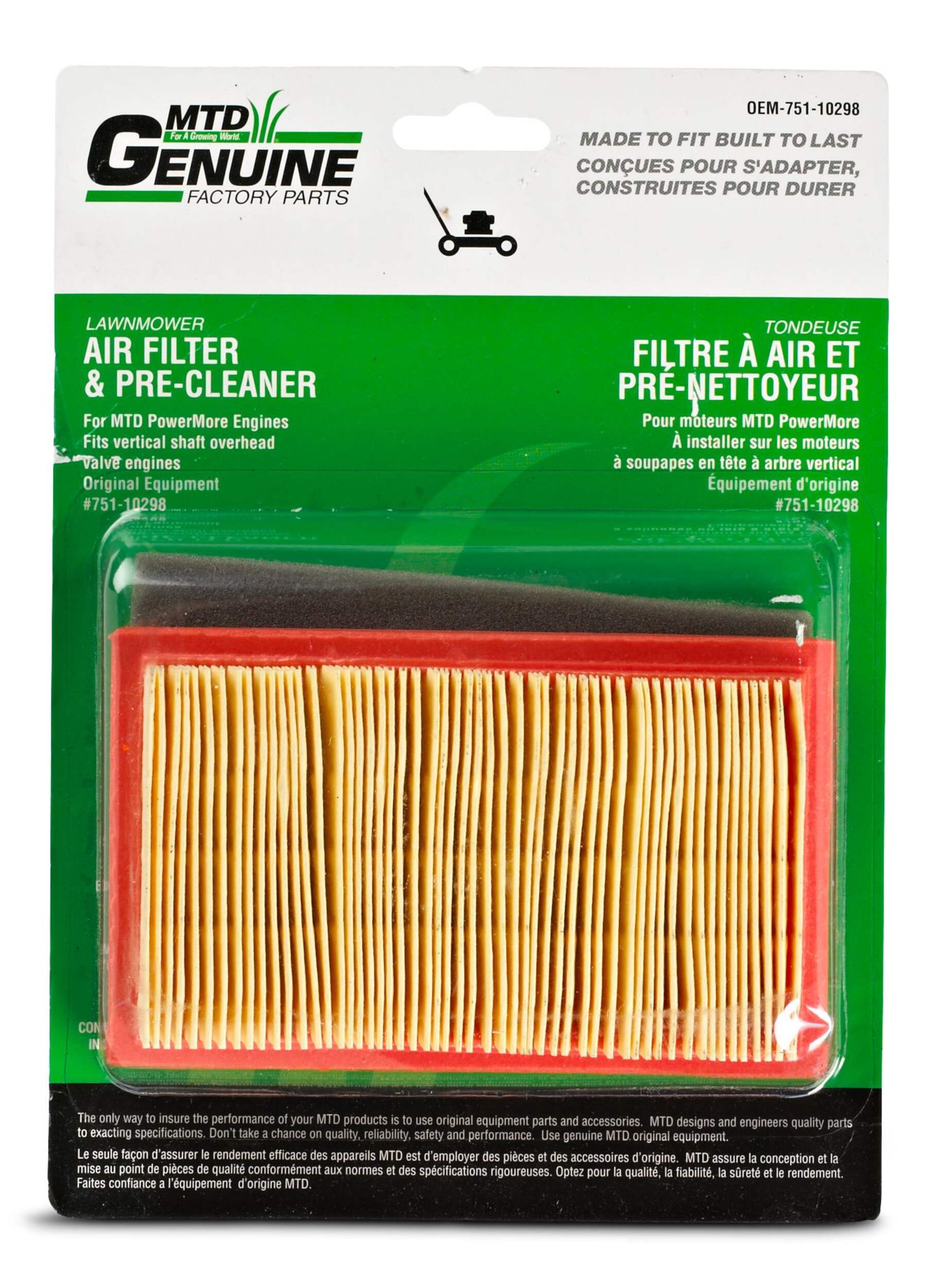 MTD Lawn Mower Replacement Air Filter & Pre-Cleaner Front_Flat