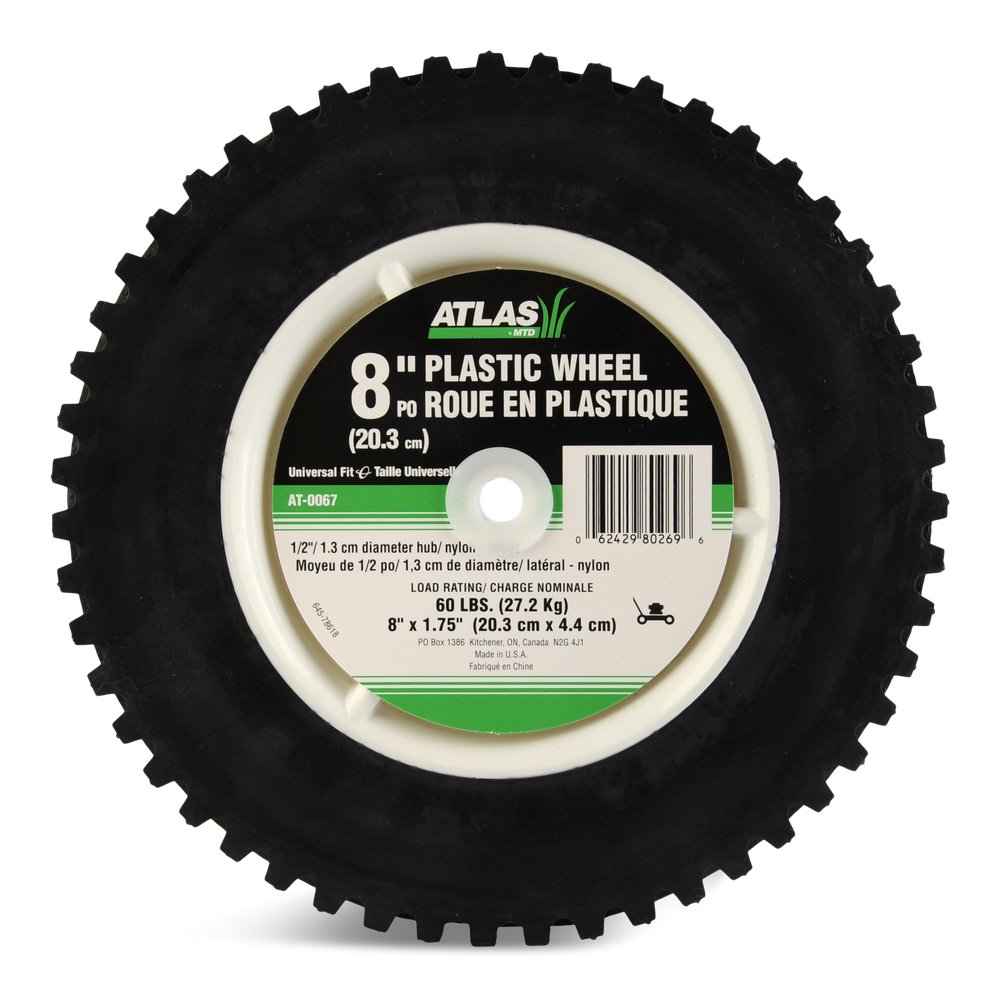 Atlas Plastic Lawn Mower RePlacement Wheel With Geared Tread, 8in x 1.