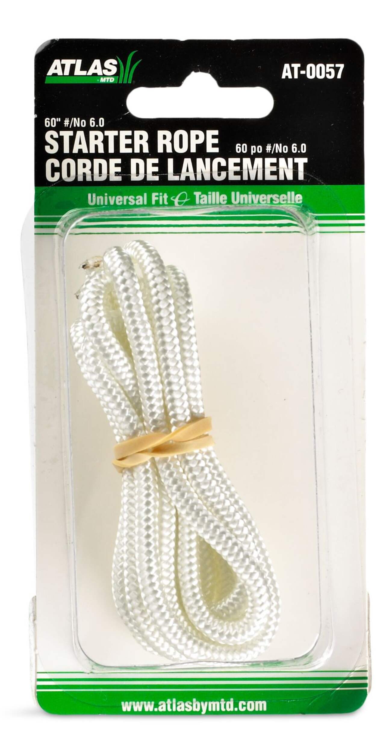 Cordon de démarrage de rechange Atlas pour tondeuse, nylon, 60 po x 1/4 po Front_Flat