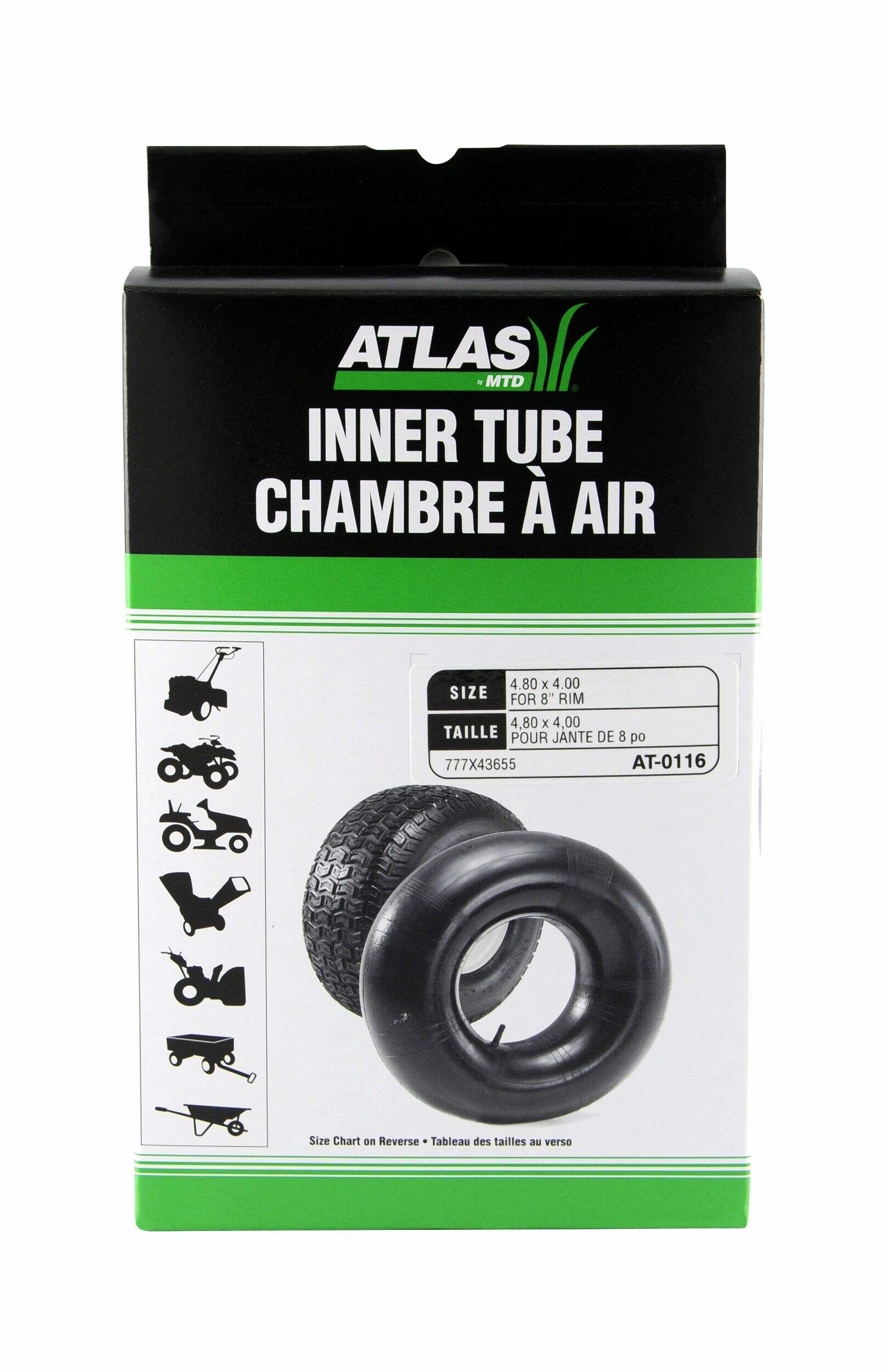 Chambre à air de rechange Atlas pour tondeuse à siège, 13 x 5 po Front_Flat