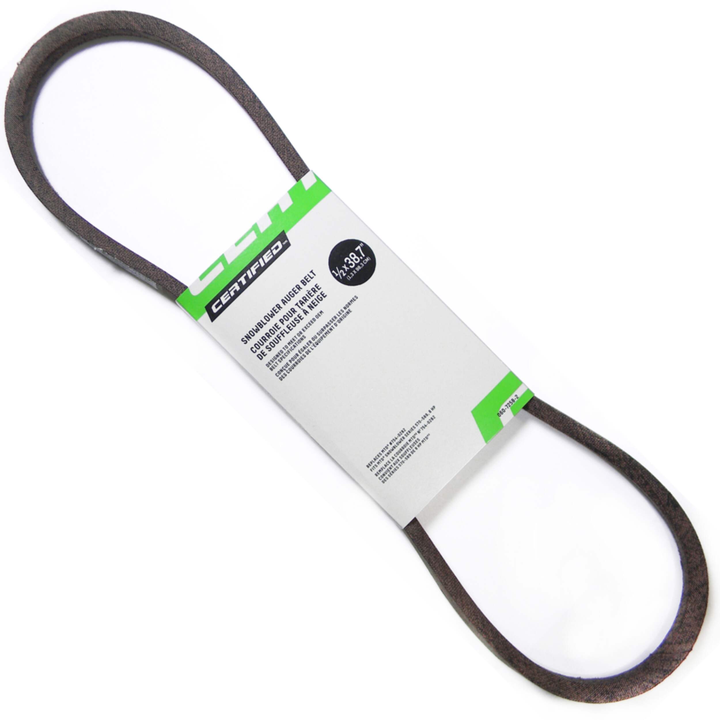 Certified Snowblower RePlacement Auger Belt, 1/2 x 38.7-in Front_Three_Fourths_Angled_Left
