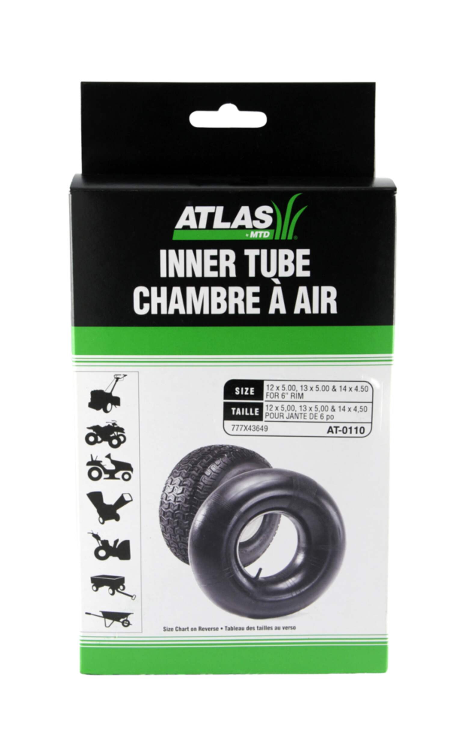 Chambre à air de rechange Atlas pour tondeuse à siège, 13 x 5 po Front_Flat