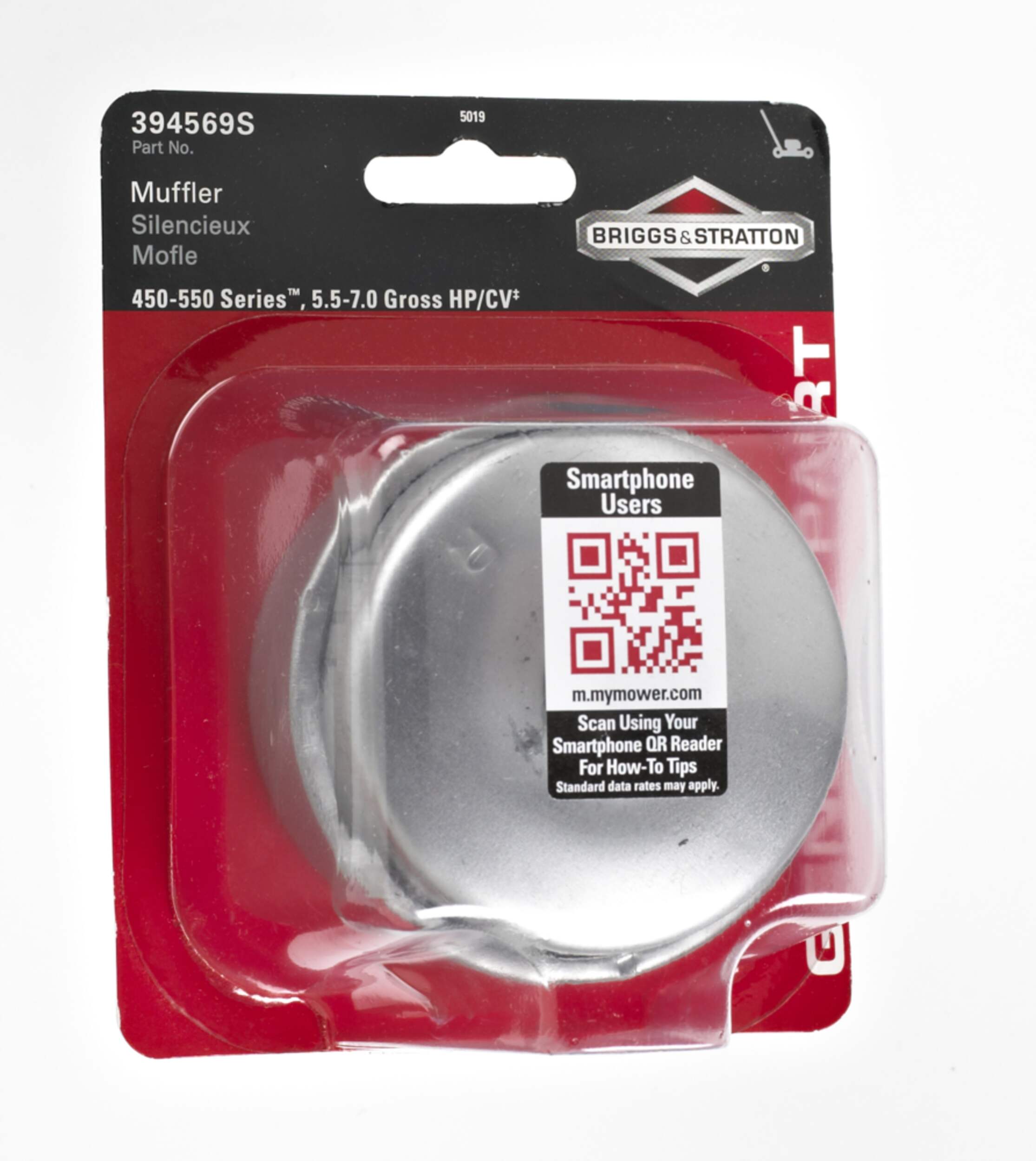 Silencieux de rechange pour tondeuse Briggs & Stratton, filetage de 1/2 po Front_Flat