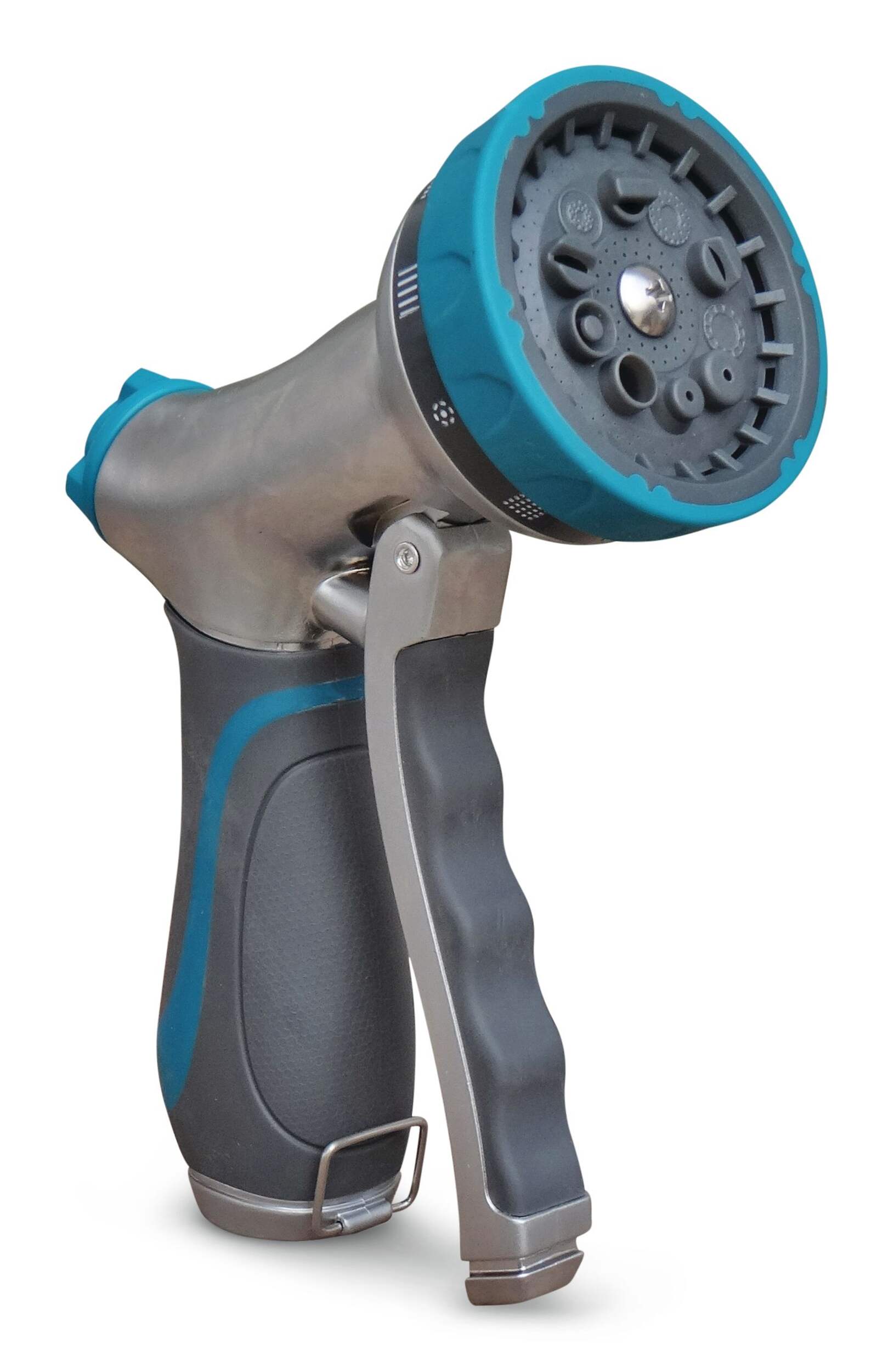 Yardworks Dry Seal Zinc 10-Pattern Front-Trigger Garden Water Hose Spray Nozzle Front_Angled_Right