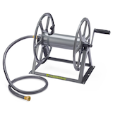 Yardworks Floor-to-Wall Mount Steel Garden Hose Reel Cart with Leader Hose, 125-ft Front_Three_Fourths_Angled_Left