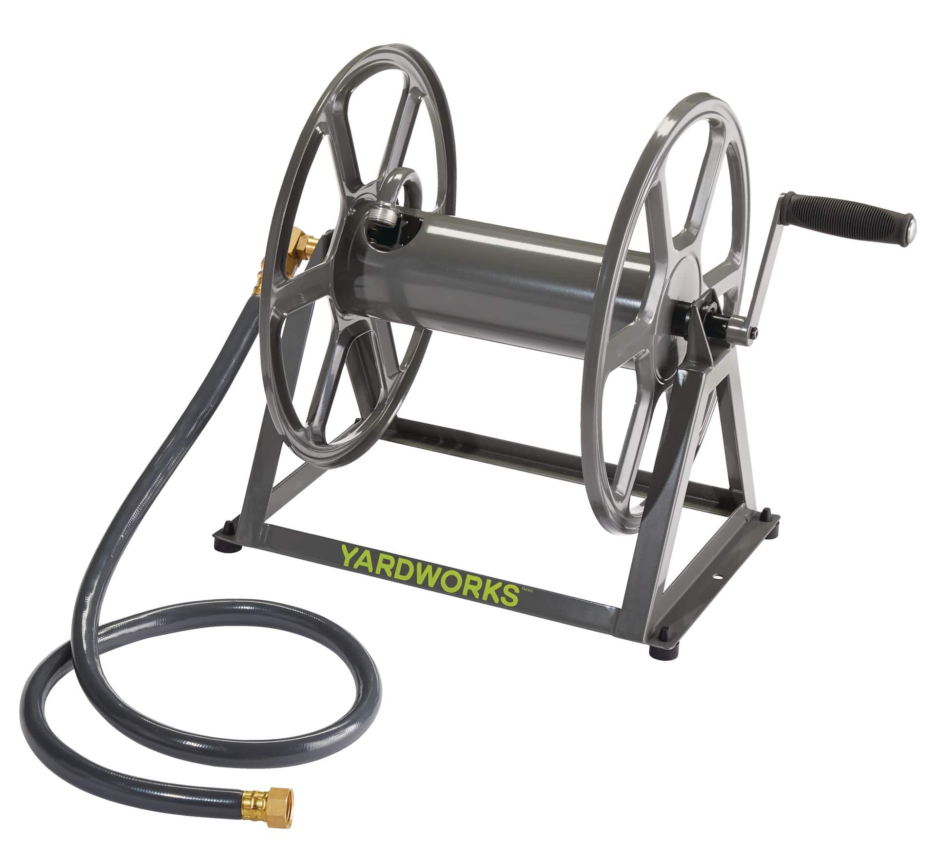 Yardworks Floor to Wall Mount Steel Garden Hose Reel Cart with Leader Hose 125 ft Canadian Tire