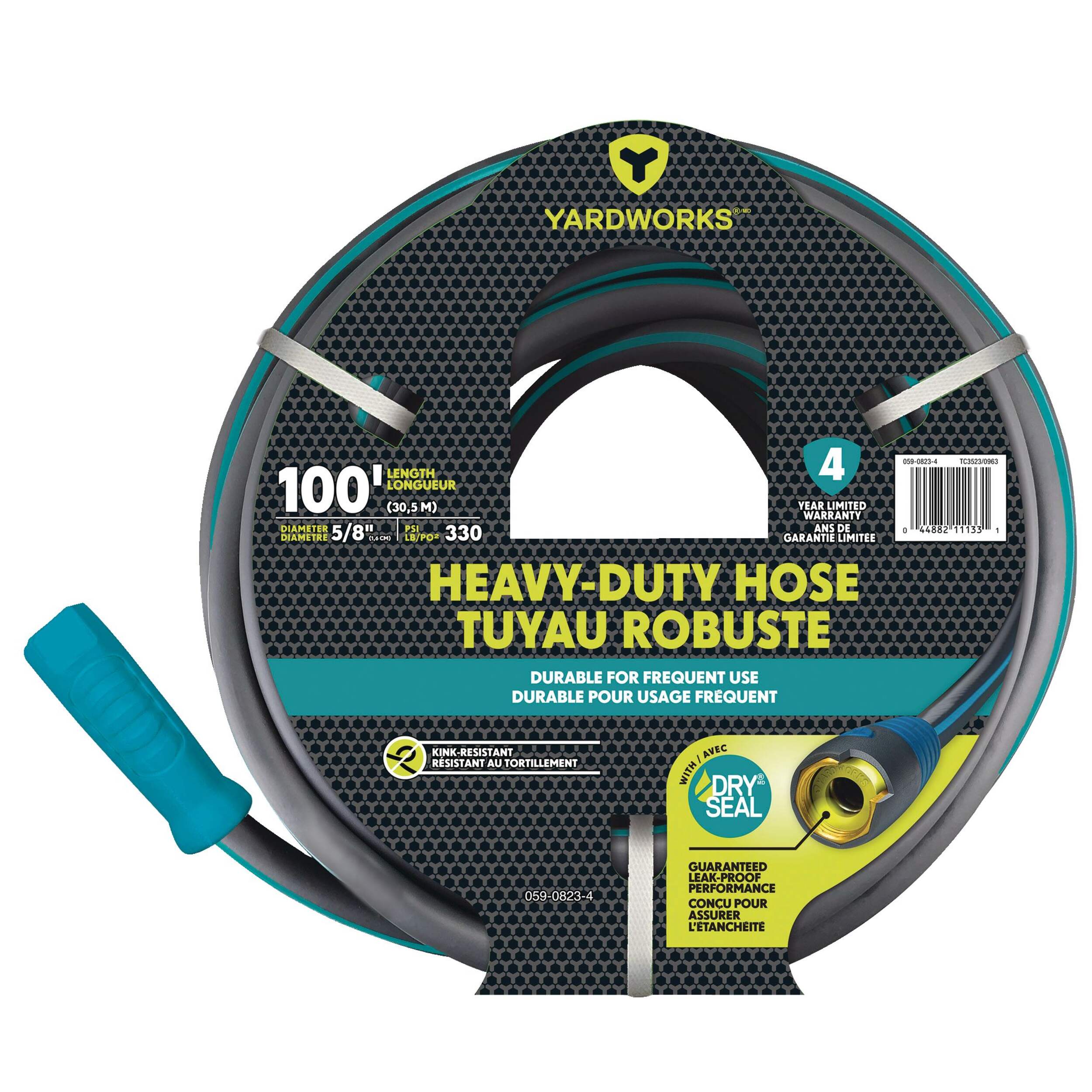 Yardworks Dry Seal Heavy-Duty PVC Hose with Grips, 100-ft Front_Flat