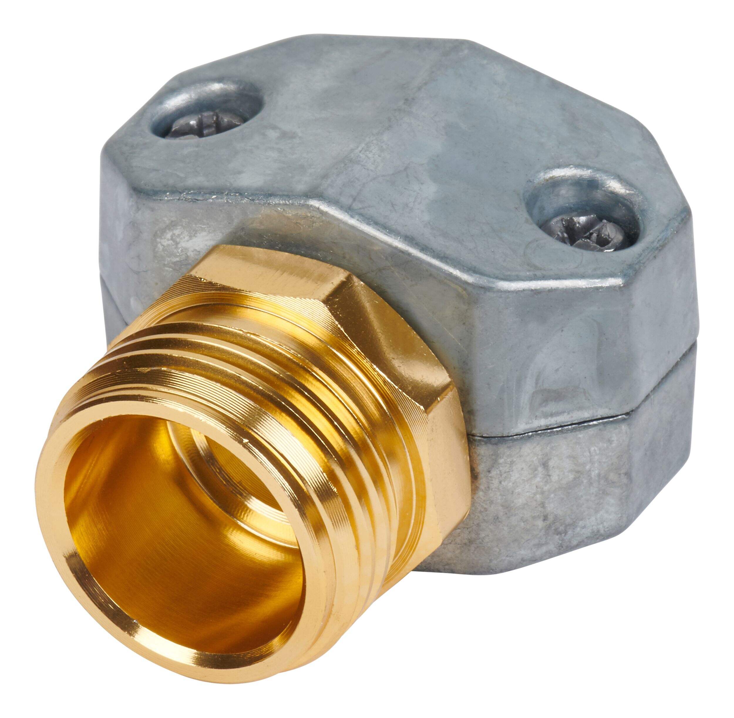 Yardworks Metal Garden Hose Repair Mender, Male End Connector, fits 5/8 & 3/4-in Hoses Front_Angled_Left