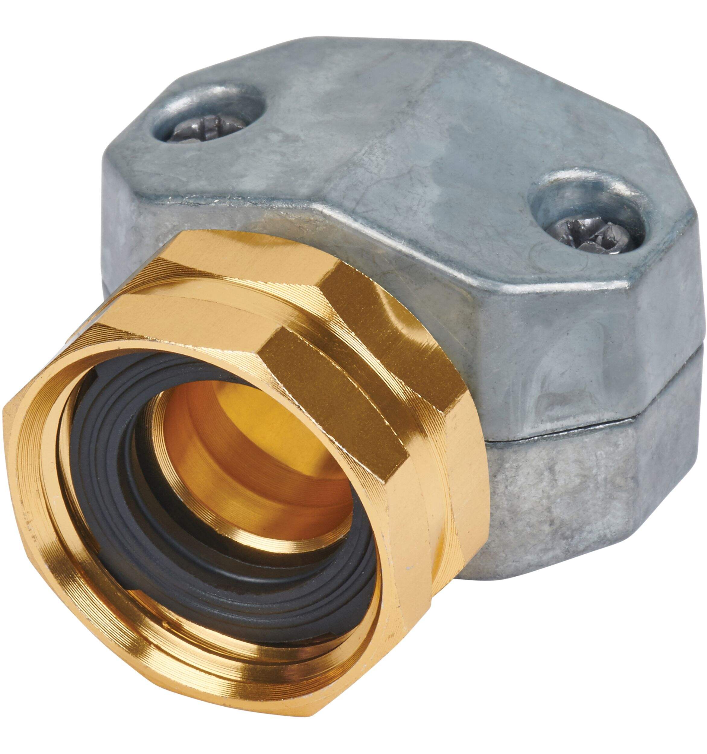Yardworks Metal Garden Hose Repair Mender, Female End Connector, fits 5/8 & 3/4-in Hoses Front_Angled_Left