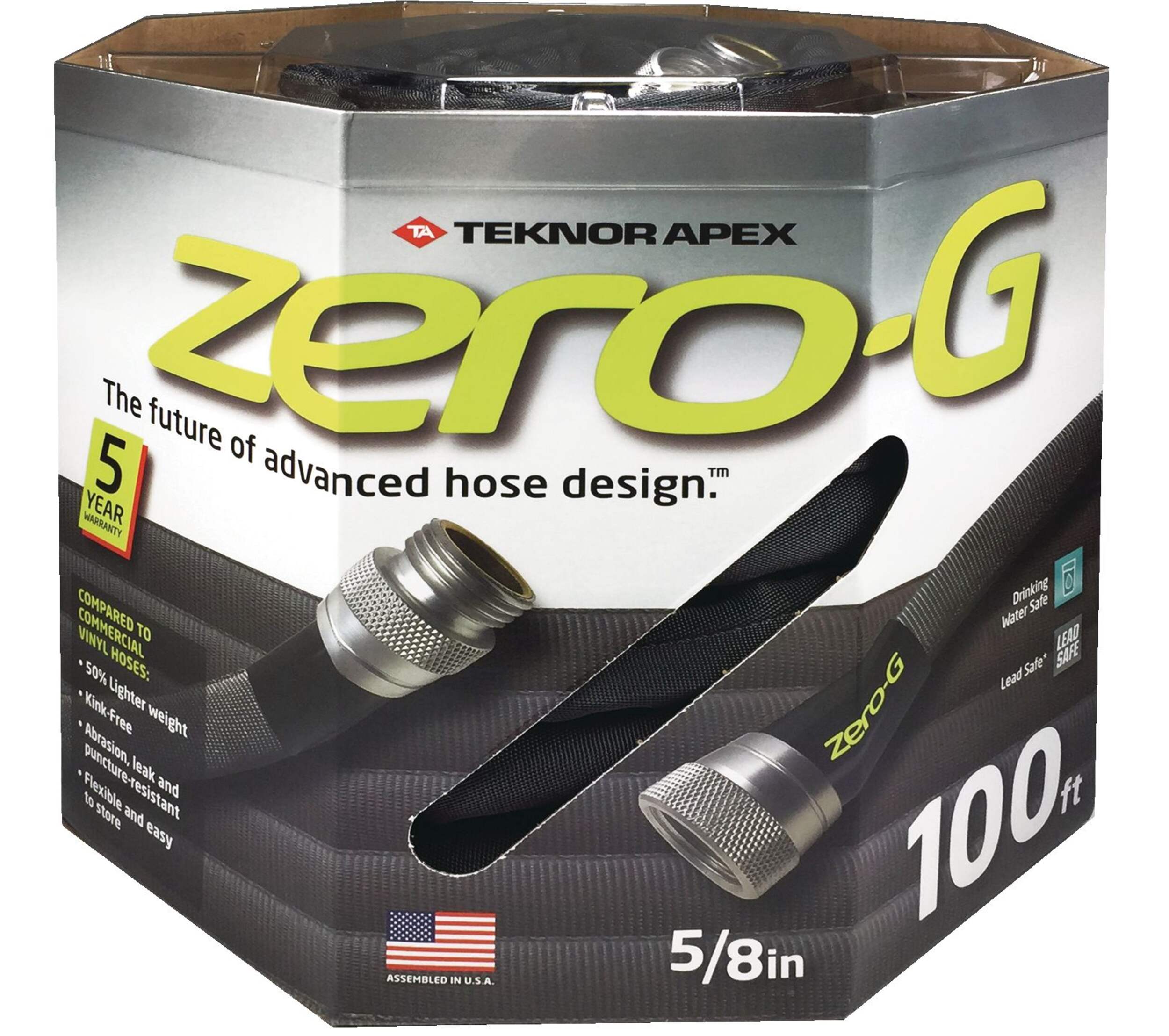 Teknor Apex ZeroG Lightweight Fabric Garden Water Hose, 5/8in x 100