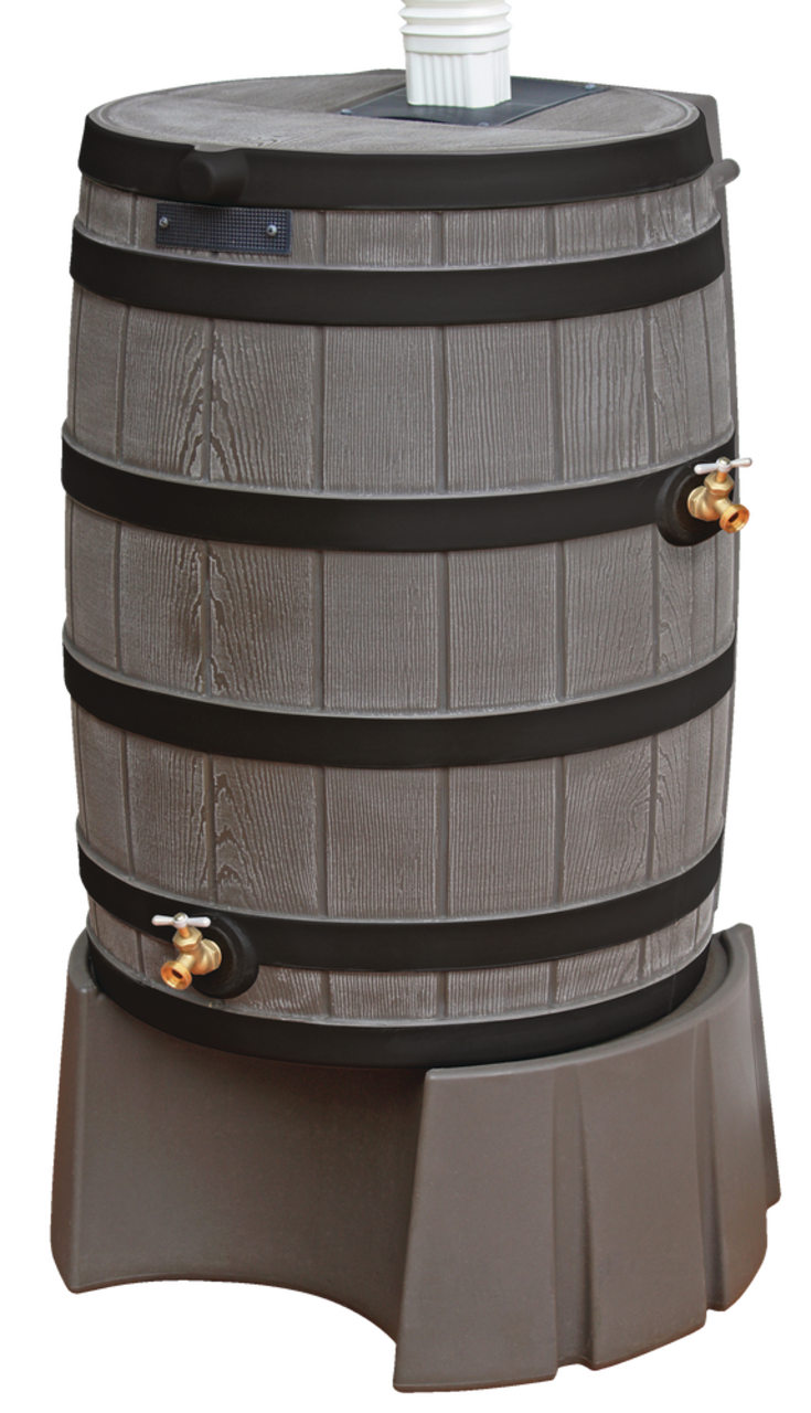 Good Ideas Whiskey Style Lightweight Compact Rain Barrel with 2