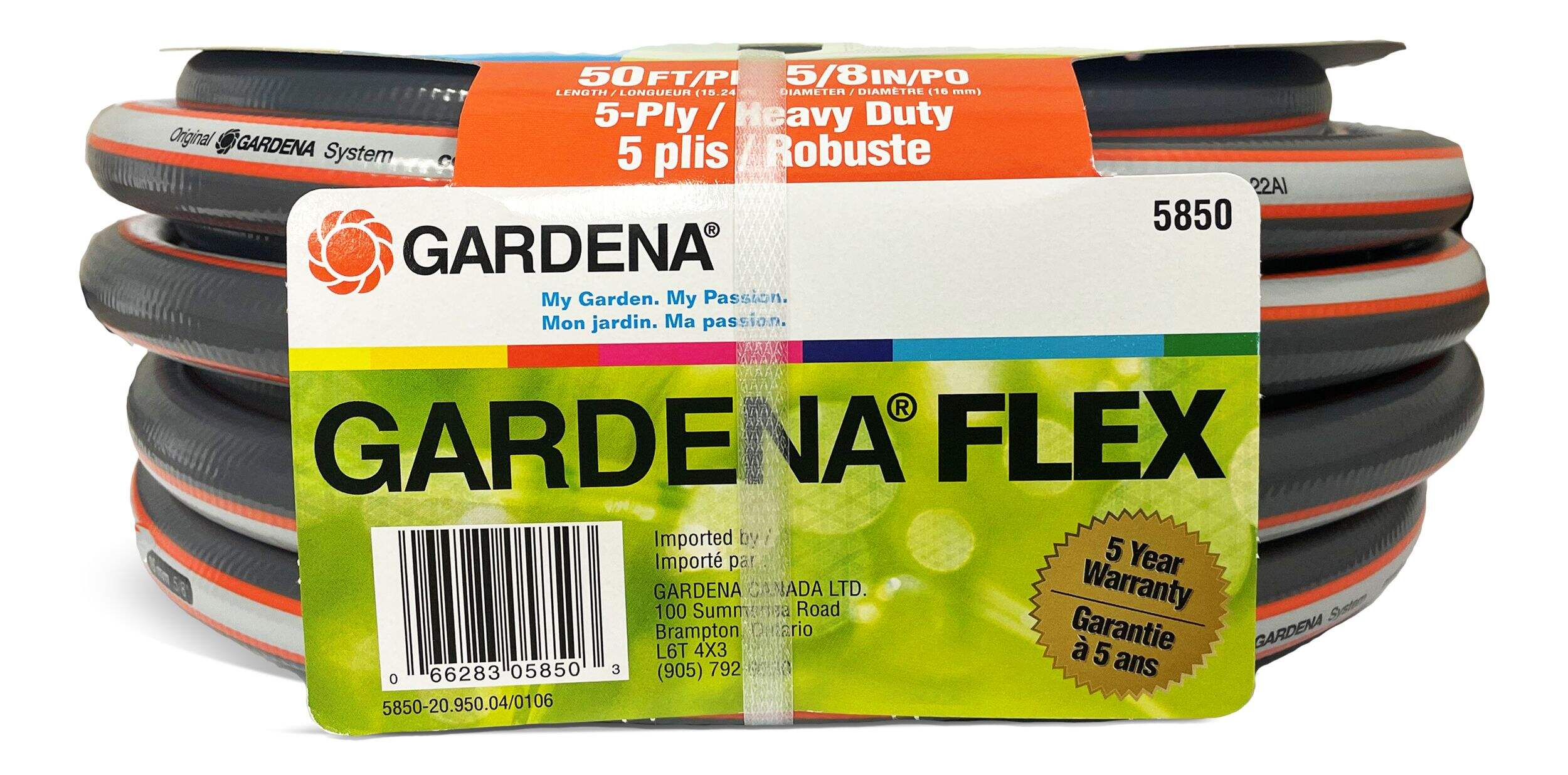 Gardena Flex Heavy-Duty 5-Ply Garden Water Hose with Quick Connects, 5/8-in x 50-ft Front_Flat
