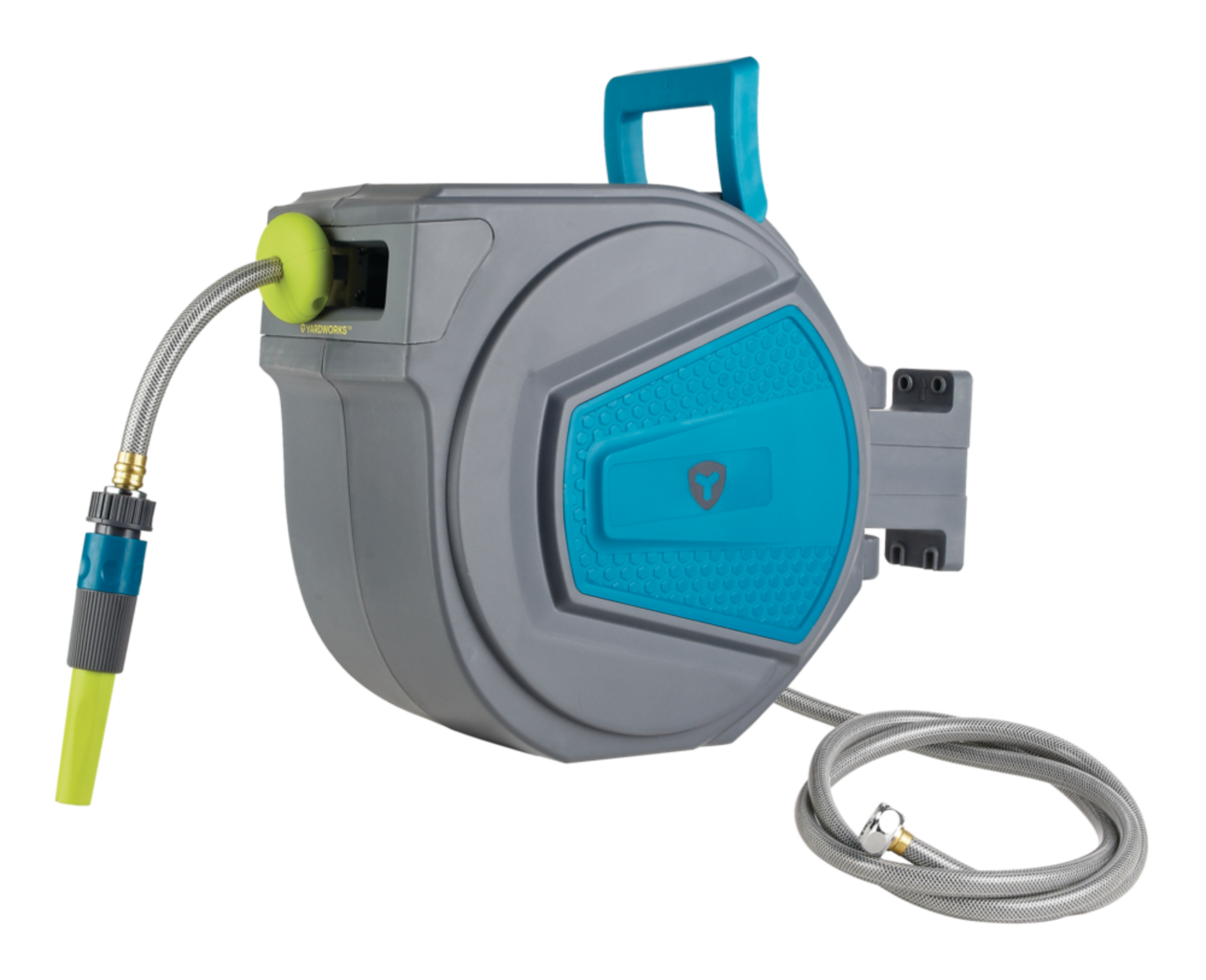 Yardworks Wall Mounted Retractable Hose Reel with Nozzle, 65-ft Front_Angled_Left