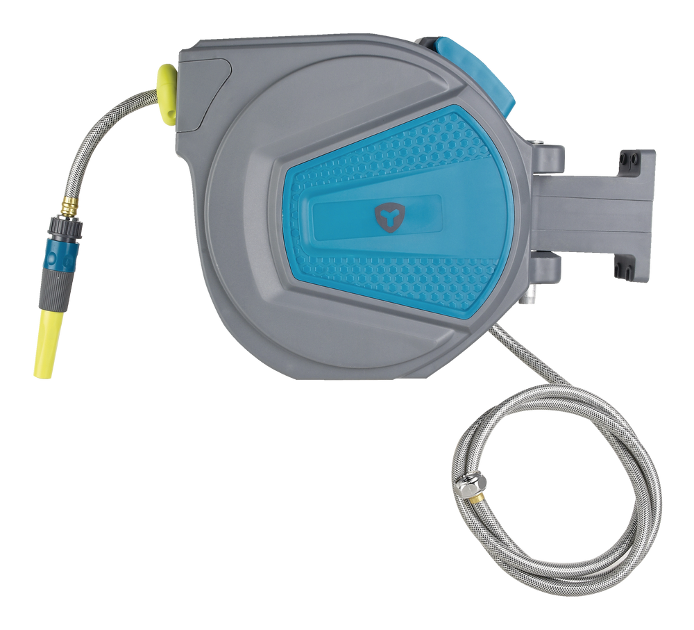 Yardworks Wall Mounted Retractable Hose Reel with Nozzle, 65ft