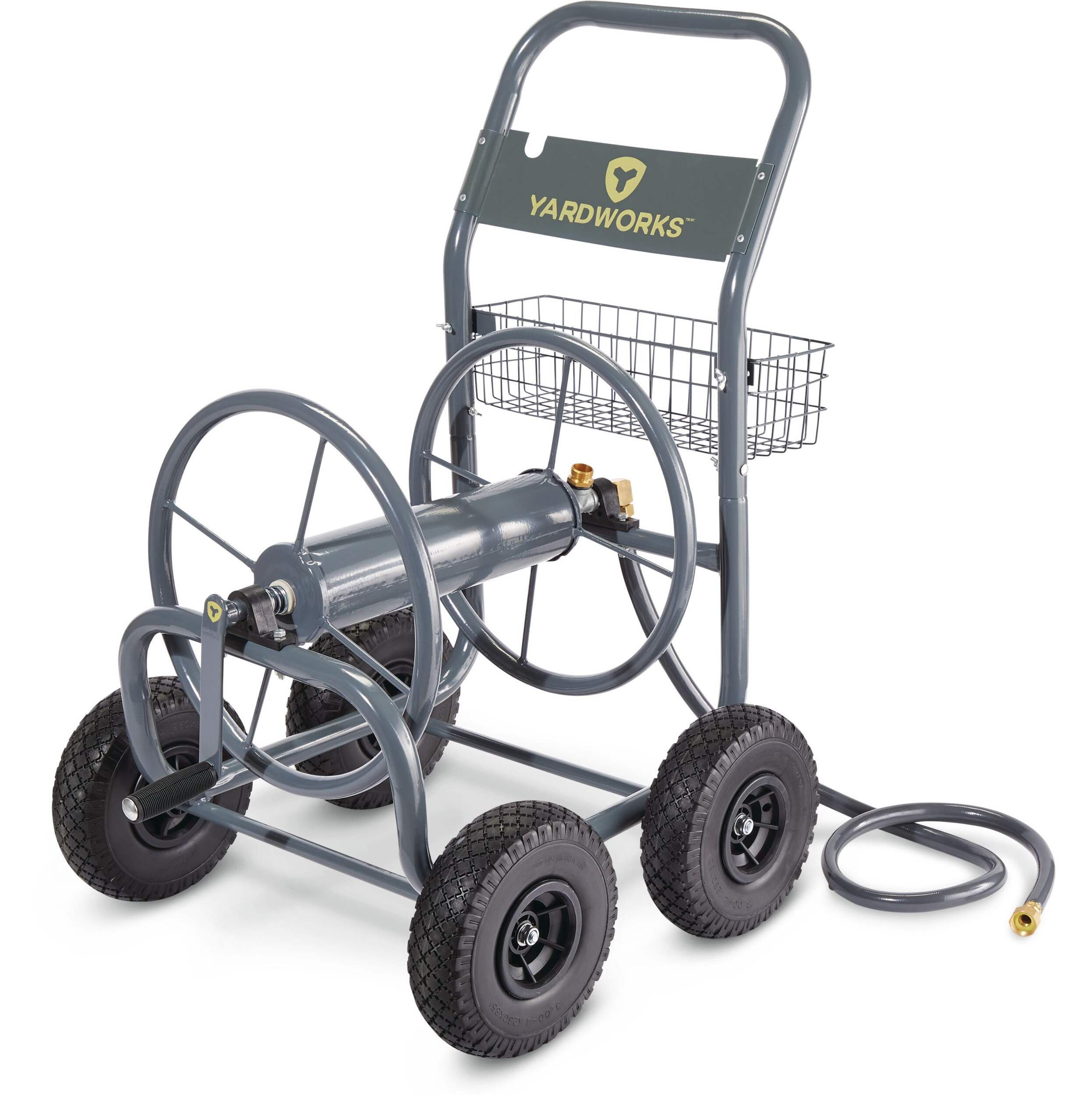 Yardworks 4-Wheel Rolling All Steel Garden Hose Reel Cart, 250-ft Hose Capacity Front_Three_Fourths_Angled_Left
