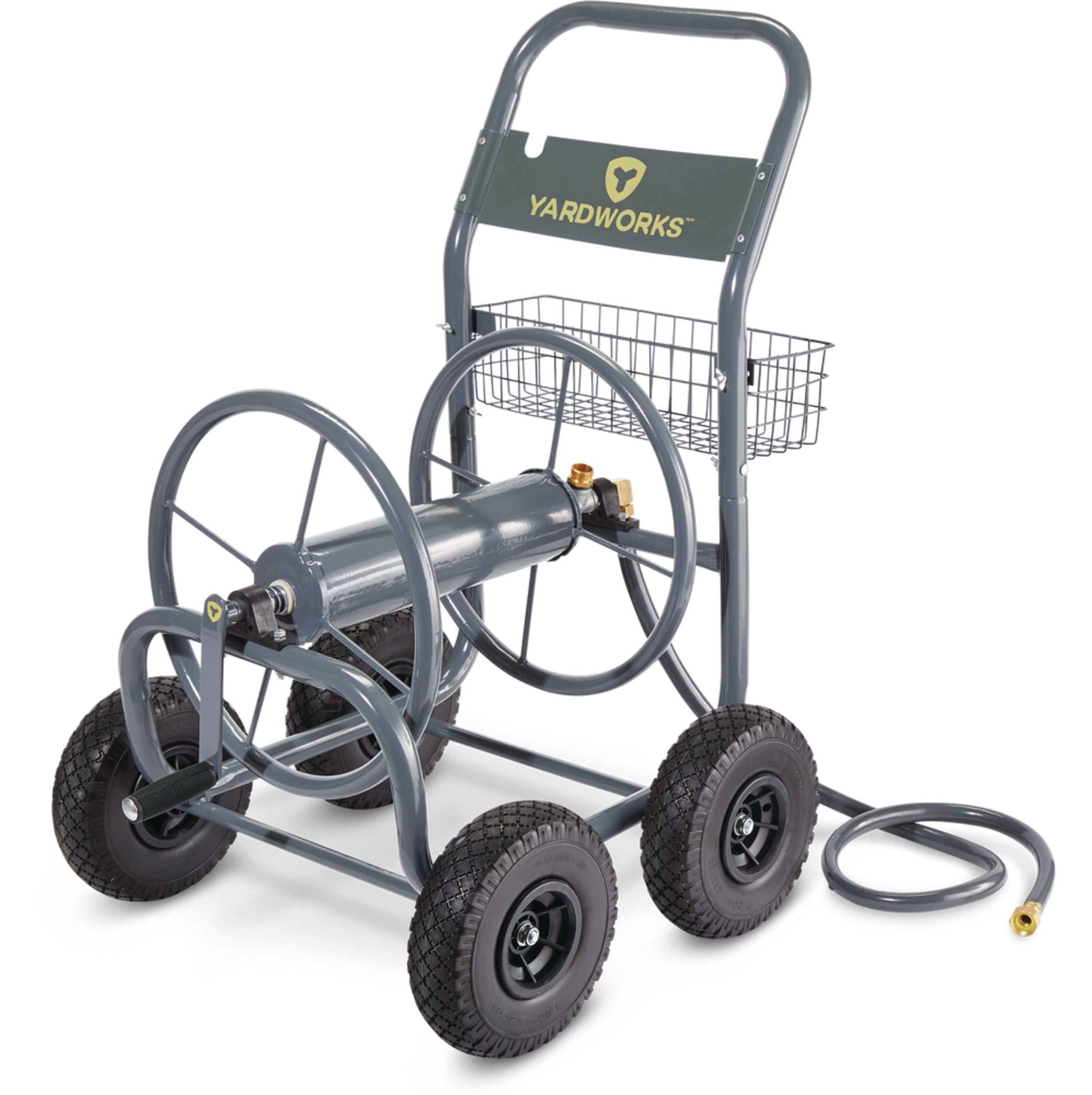 Yardworks 4-Wheel Rolling All Steel Garden Hose Reel Cart, 250-ft Hose Capacity Front_Three_Fourths_Angled_Left