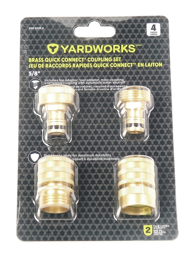Yardworks Brass Quick Connect Hose Coupling Set with Water ShutOff, 4