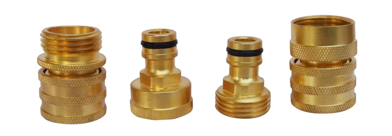 Yardworks Brass Quick Connect Hose Coupling Set with Water Shut-Off, 4-pc