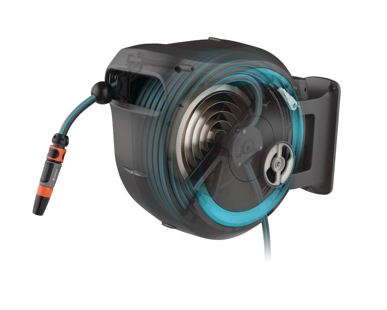 Gardena Wall Mounted Auto Hose Reel with Nozzle, 115-ft