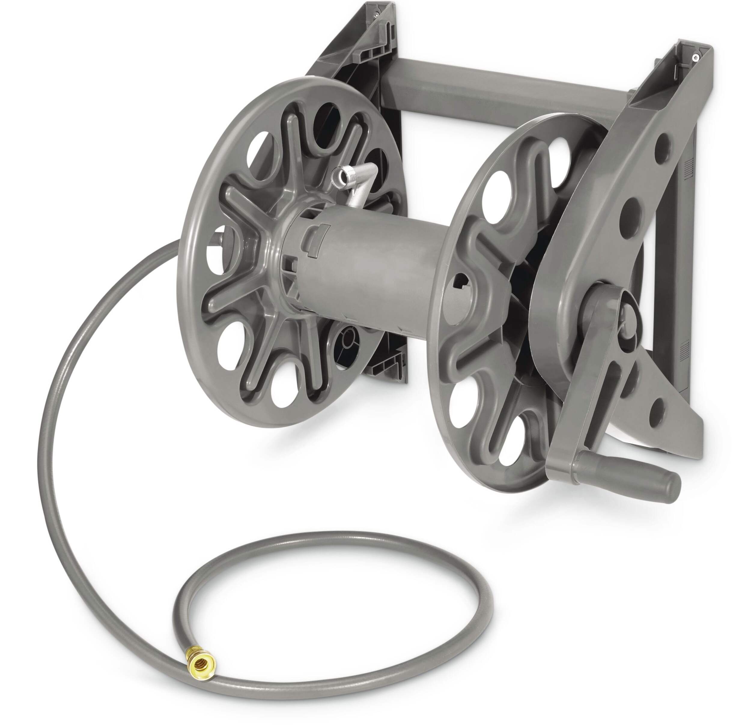 Yardworks Wall Mount Garden Hose Reel with Leader Hose, 225-ft Front_Three_Fourths_Angled_Left