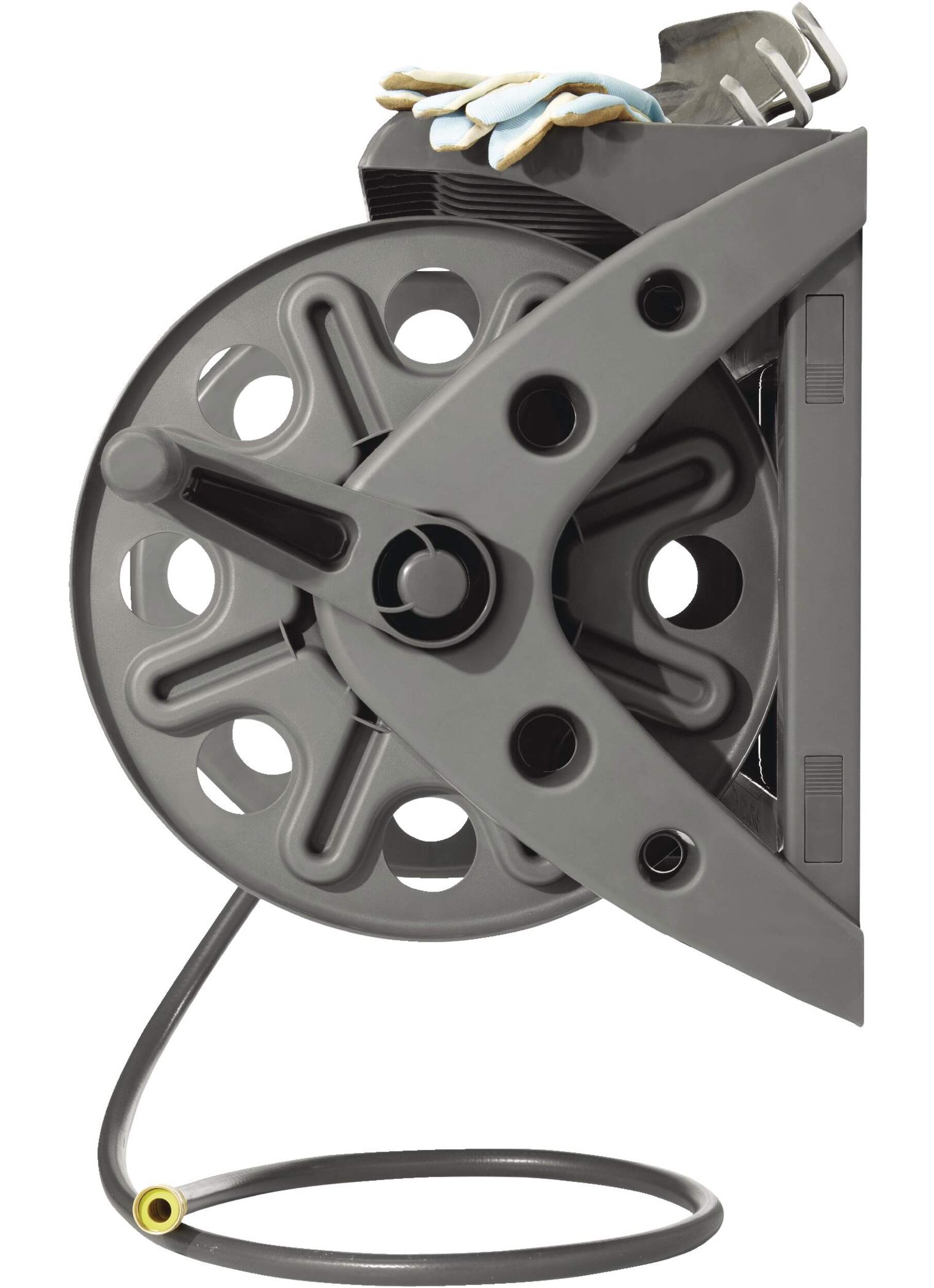 Yardworks Wall Mount Garden Hose Reel with Shelf & Leader Hose, 225ft