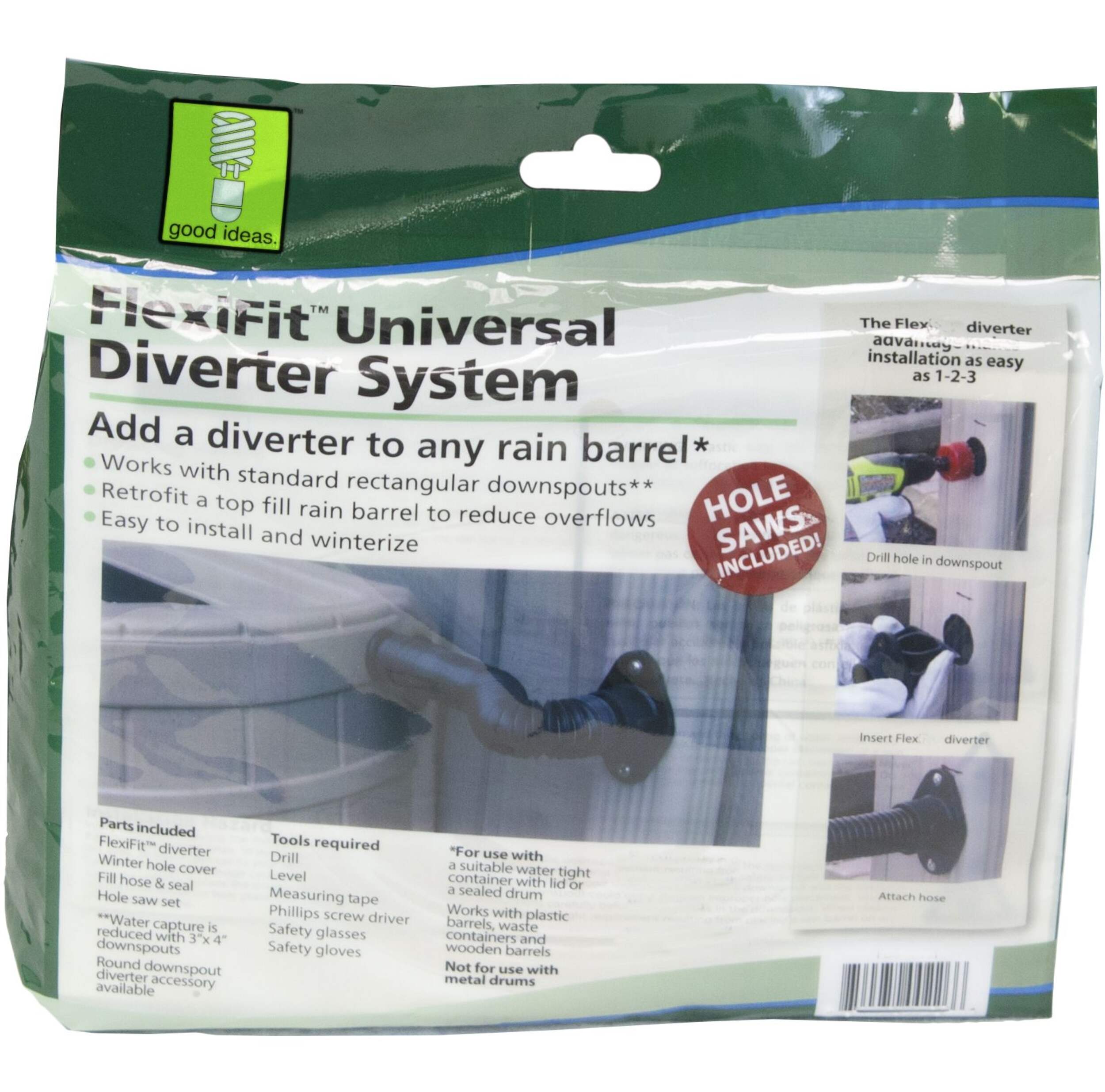 FlexiFit Universal Rain Barrel Diverter System, Easy Connect Kit