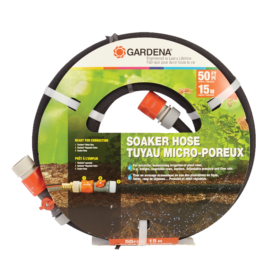 Gardena Recycled Rubber Soaker Garden Hose & Connectors w/Regulator Valve, 50ft Canadian Tire