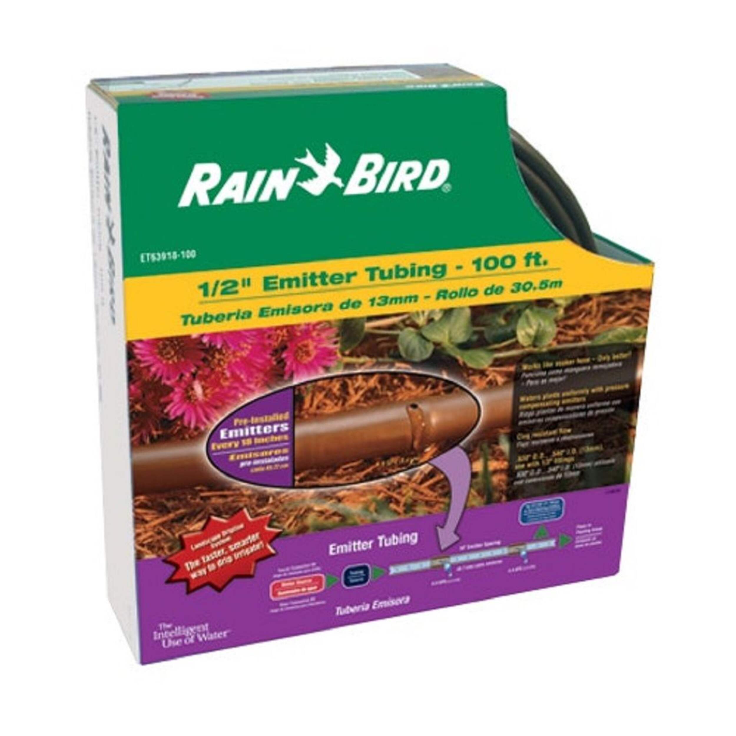 Rain Bird ET63918100 Drip Irrigation Emitter Tubing, 1/2in x 100ft