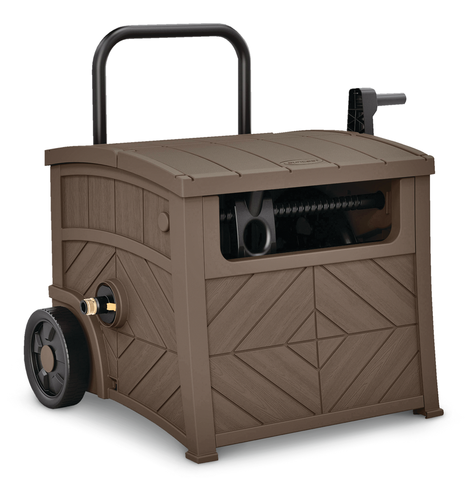 Suncast Wheeled WoodLike Garden Hose Reel Hideaway & Storage with