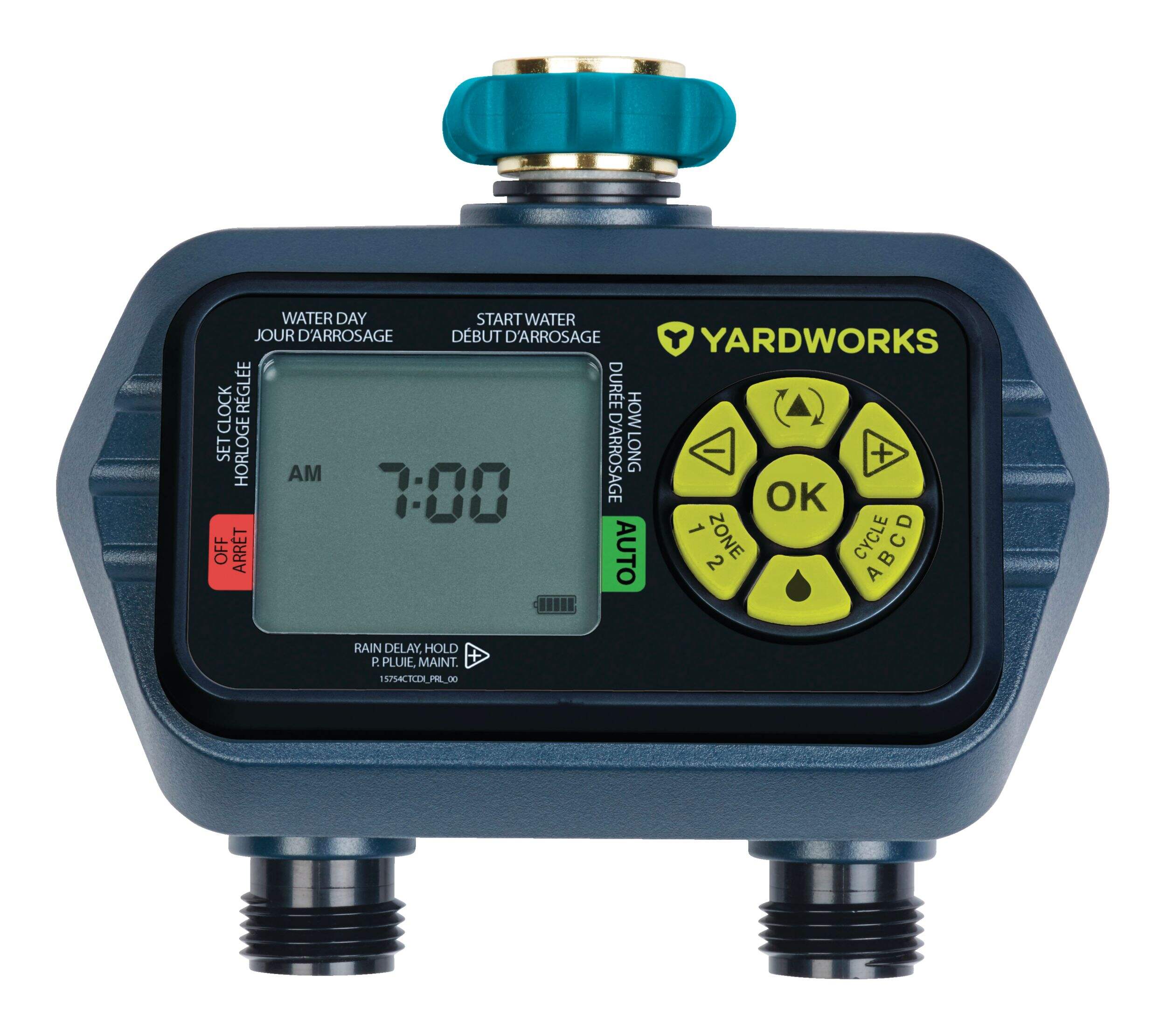 Minuterie d’arrosage numérique programmable Yardworks Dry Seal, 2 zones Front_Flat