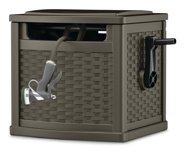 Suncast Wicker Garden Hose Reel Hideaway & Storage with Leader Hose