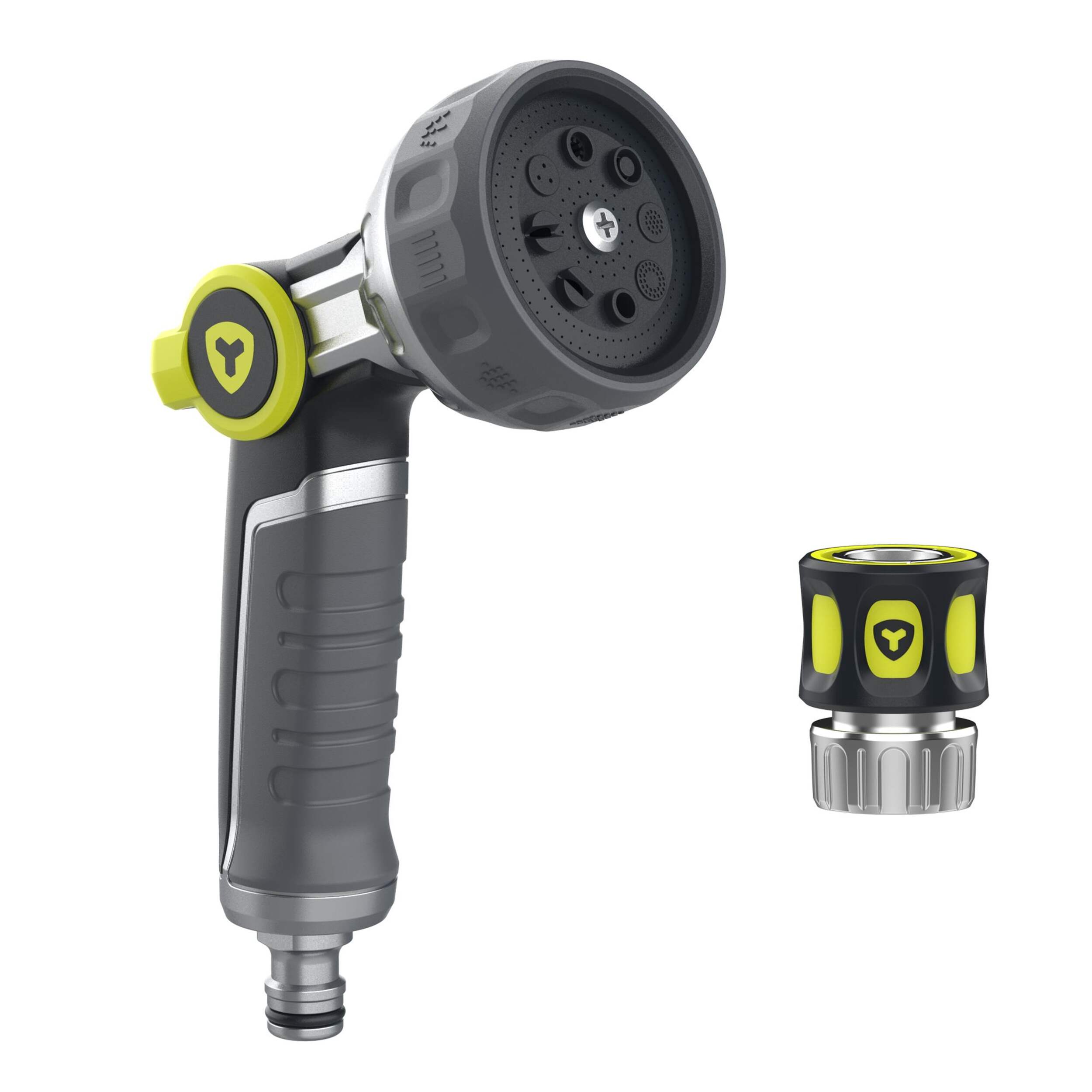 Pistolet d'arrosage Yardworks, en métal, 8 réglages, raccord rapide Front_Angled_Right