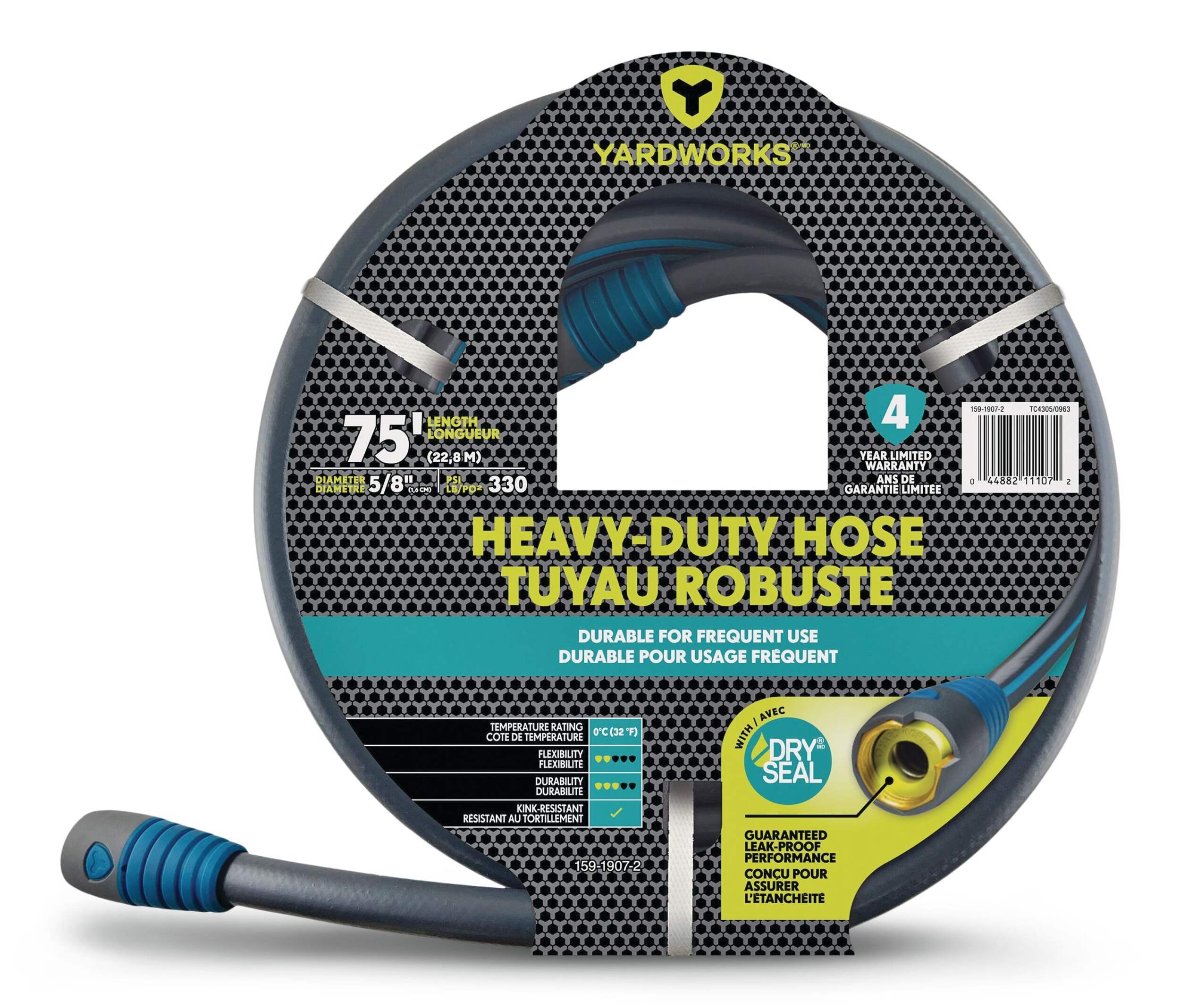 Yardworks Dry Seal Heavy DutyGarden Hose with Crush Proof Couplings, 75-ft Front_Flat