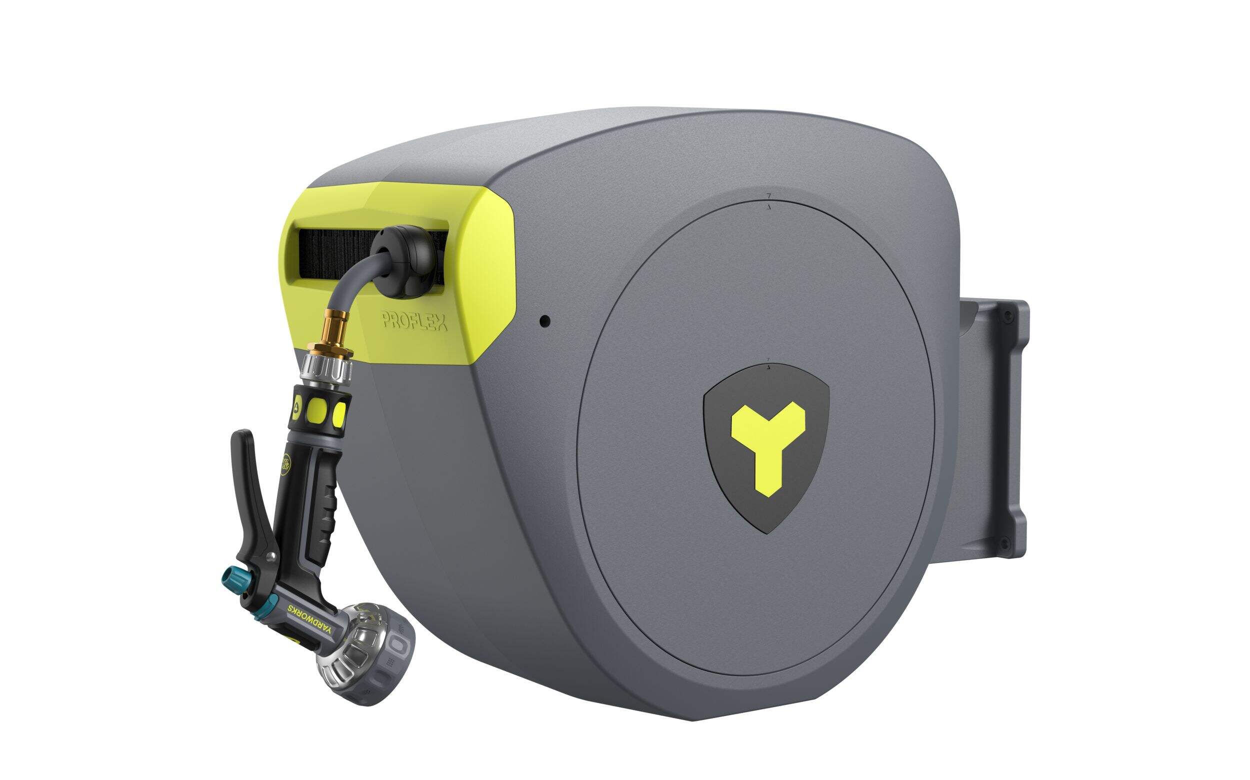 Yardworks ProFlex Auto Retractable Garden Hose Reel with Nozzle & Adaptor, 120-ft Front_Three_Fourths_Angled_Left
