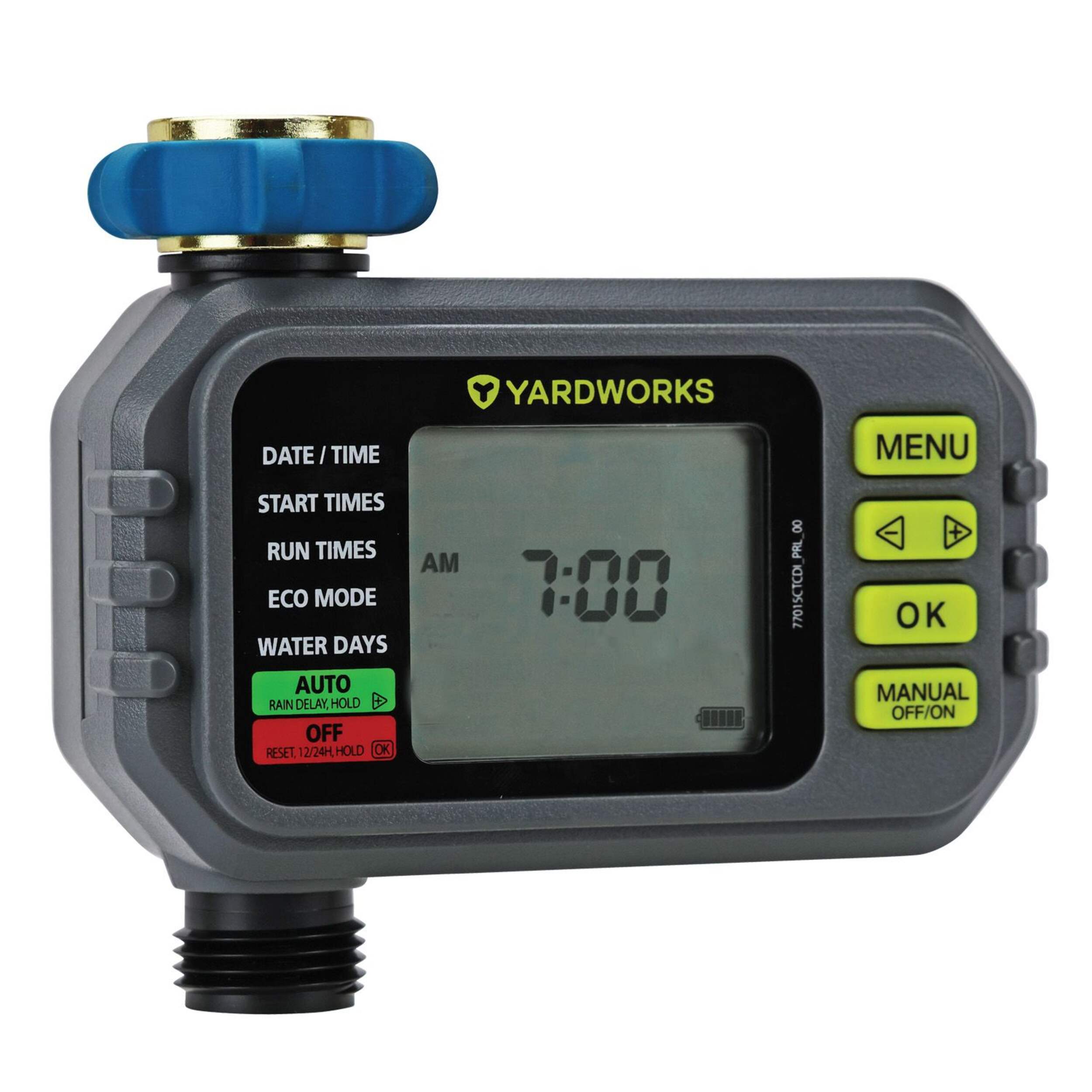 Yardworks Dry Seal Programmable Digital Water Timer with LCD Display, 1-Zone Front_Angled_Right