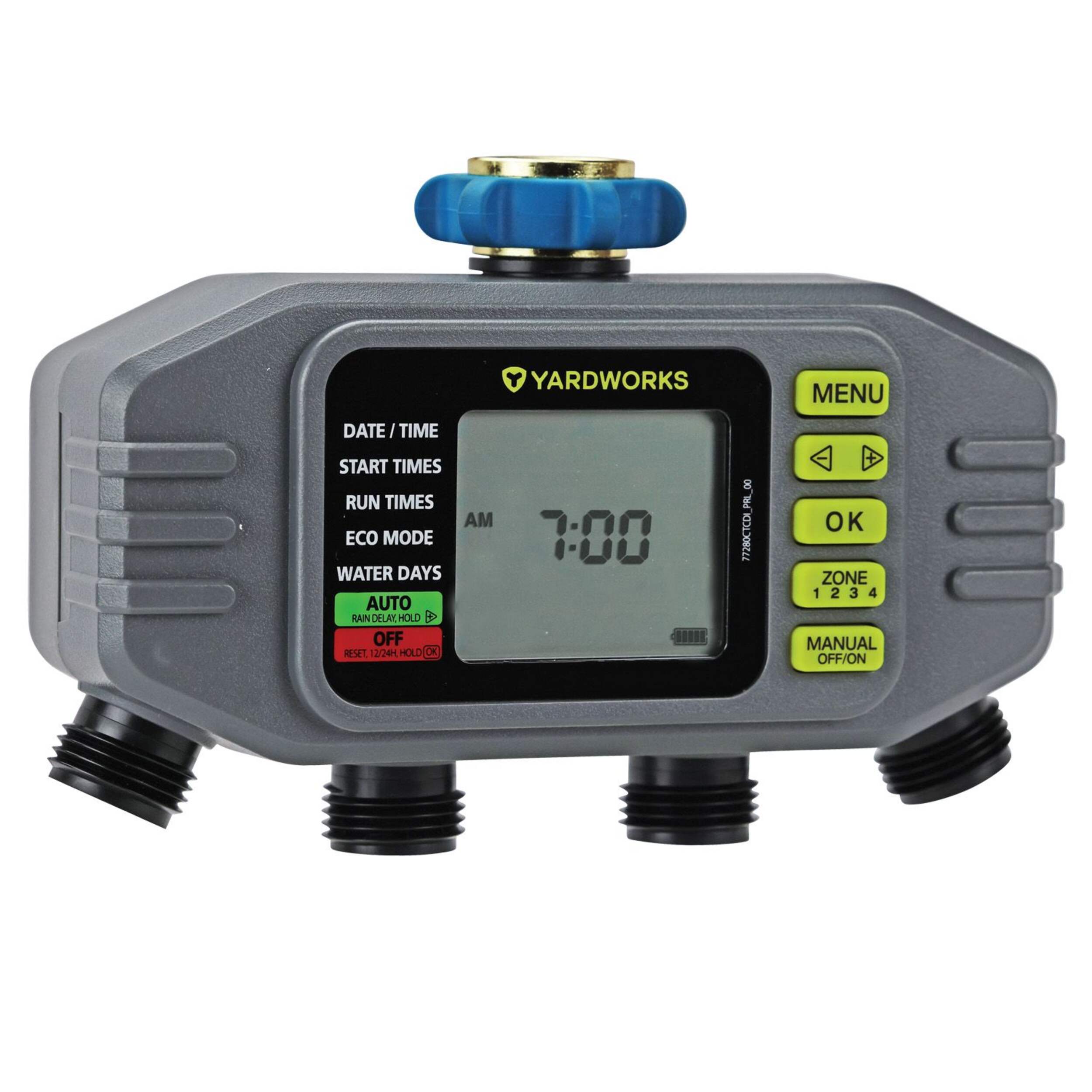 Yardworks Dry Seal Programmable Digital Water Timer with LCD Display, 4-Zone Front_Angled_Right