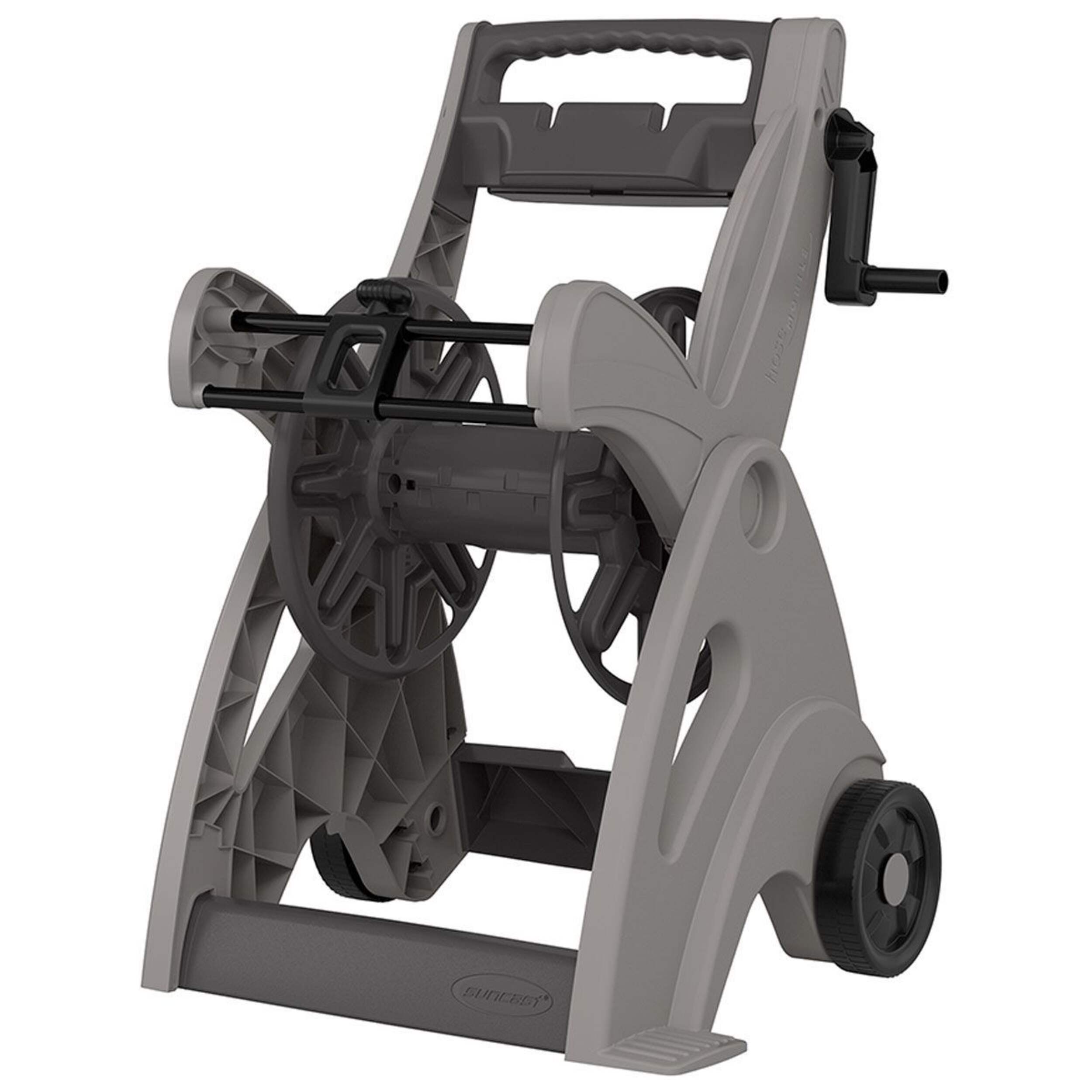 Suncast Slide Trak Resin High Crank Garden Hose Reel Hideaway & Storage with Leader Hose, 225-ft Hose Capacity Front_Angled_Left