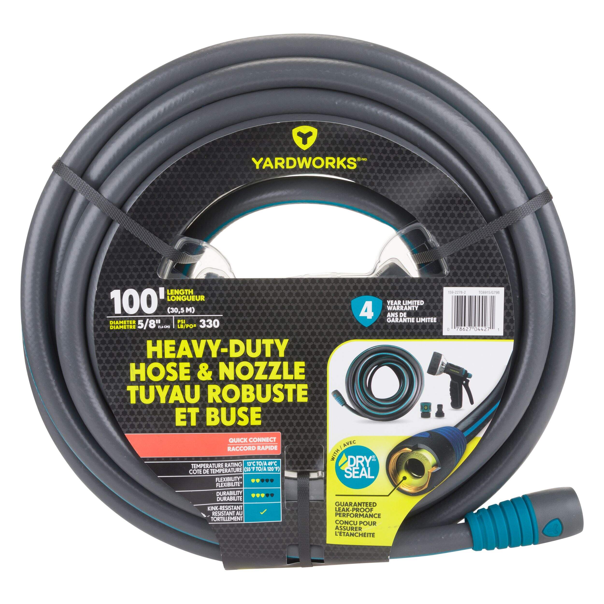 Yardworks Heavy-Duty Garden Water Hose with Nozzle and Quick Connect Accessories Combo, 100-ft Front_Flat