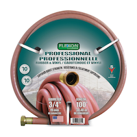 Flexon Professional Rubber Vinyl Garden Hose with Crush-Proof Couplings, 3/4-inx100-ft Front_Flat