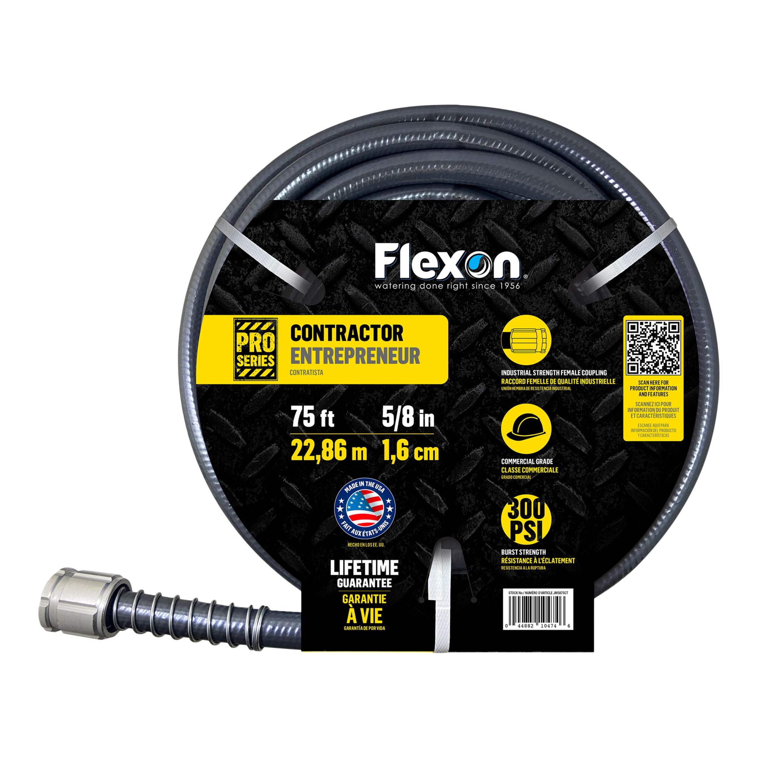 Flexon Heavy-Duty Commercial Grade Lightweight Contractor Hose with Crush Proof Couplings, 75-ft Front_Flat