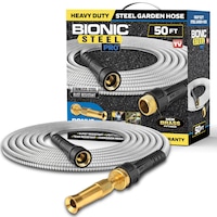 Bionic Pro Commercial-Grade 304 Stainless Steel Garden Water Hose with Brass Fittings, 50-ft