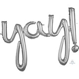 Ballon en aluminium satiné lettres attachées Yay, choix de couleurs, 35 x 25 po, gonflé d'air, pour remise de diplôme/fiançailles/anniversaire/retraite Front_Flat