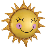 Smiling Sun Satin Foil Balloon, Yellow, 26-in, Helium Inflation & Ribbon Included for Summer Front_Angled_Right