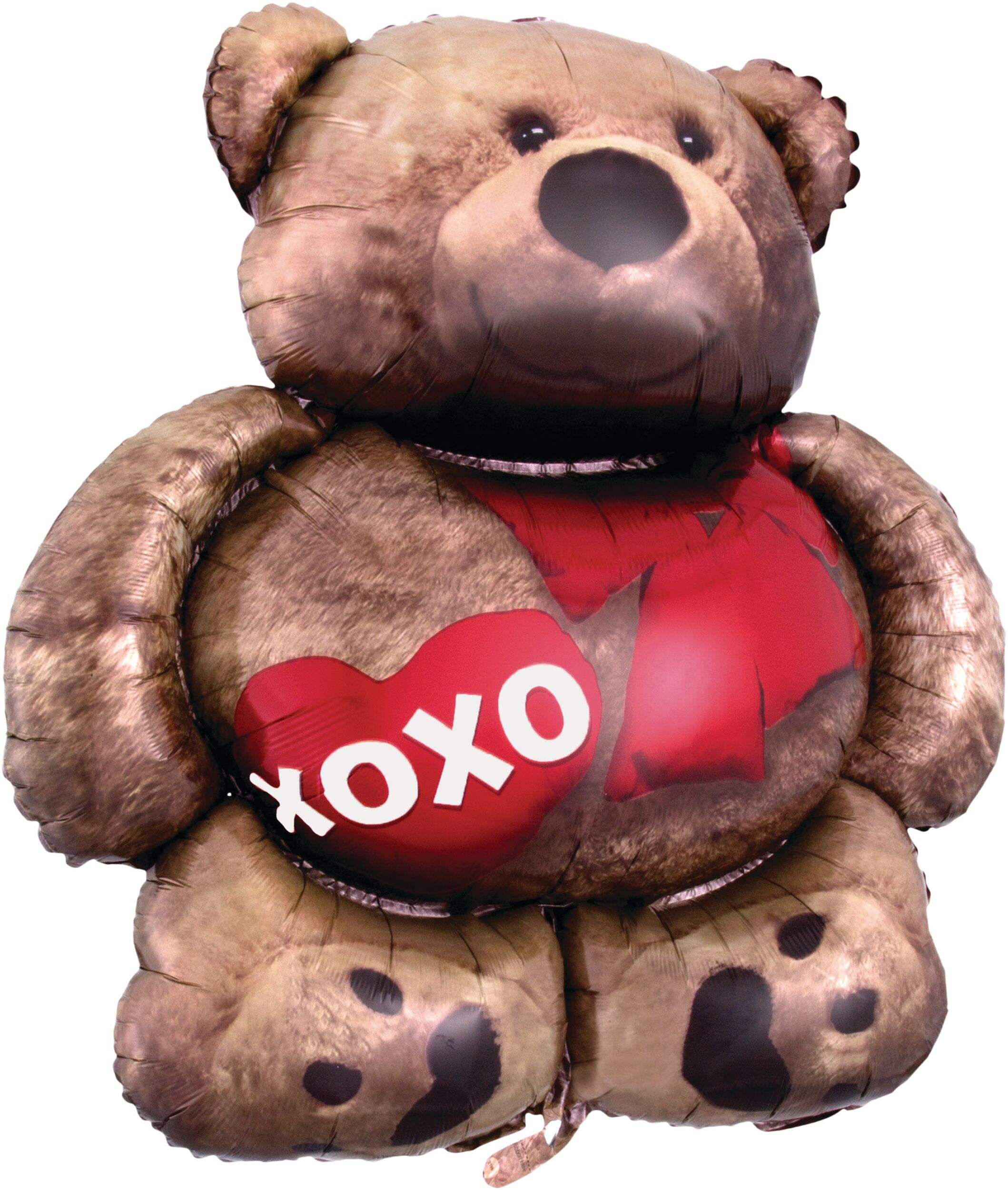 Ballon en aluminium satiné, ourson, brun, 28 po, gonflement à l'hélium et ruban inclus, pour Saint-Valentin Front_Flat