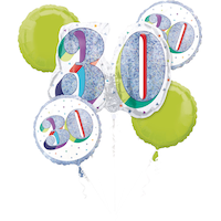 Ballon en aluminium satiné rond arc-en-ciel prismatique 30, argent/vert, paq. 5, gonflement à l'hélium et ruban inclus, pour fête d'anniversaire Front_Flat
