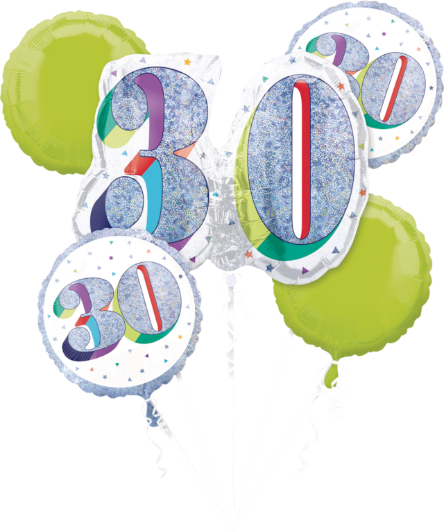 Prismatic Here's to Your 30th Birthday Foil Balloon Bouquet, Helium