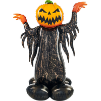 Jack-O'-Lantern Pumpkin Ghost Head Satin Foil Balloon, Black/Orange, 52-in, Air-Filled for Halloween Front_Flat