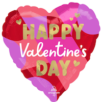 "Happy Valentine's Day" Heart Satin Foil Balloon, Pink/Red, Colour Blocking, 18-in, Helium Inflation & Ribbon Included for Valentine's Day
